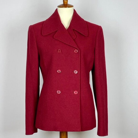 Ann Taylor Loft Wool Blend Double Breasted Short Pea Coat Jacket Sz S Red Preppy - Picture 1 of 7
